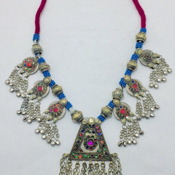 Afghan Vintage Long Dangling Pendant Necklace, Beaded Vintage Pendant Necklace - Picture 6 of 9
